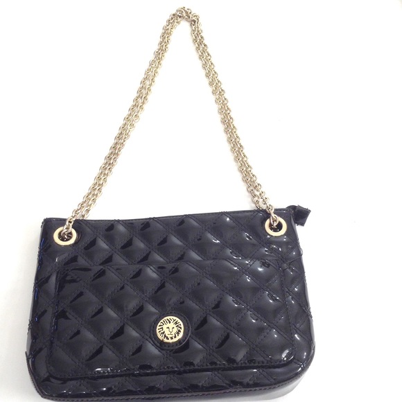 Anne Klein Handbags - Anne Klein Quilted Patent Leather Gold Chained Bag